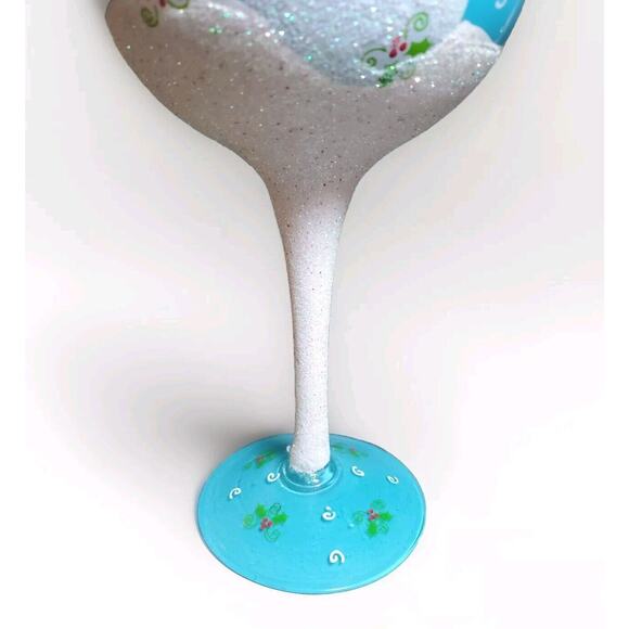 Christmas Handblown Wine Water Glass Hand Painted Blue Snowman Adult Humor Gift - Picture 3 of 8